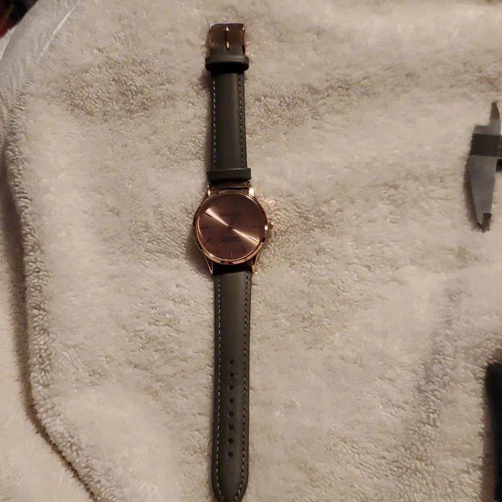 NEW Monroe Classique Rose Gold Solérose Charcoal Leather Ladies‎ Watch
